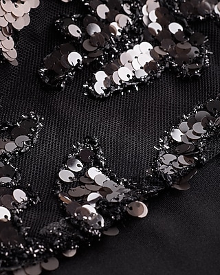 Printed Sequin Square Neck Sleeveless Bodysuit