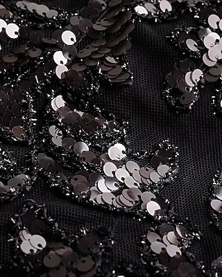 Printed Sequin Square Neck Sleeveless Bodysuit