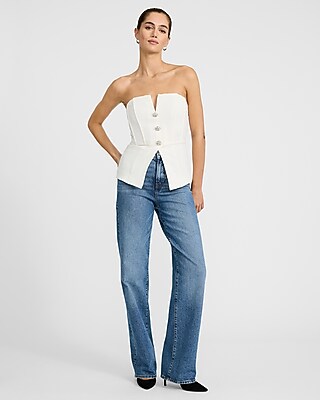 V-Neck Corset Novelty Button Cutaway Tailored Tube Top