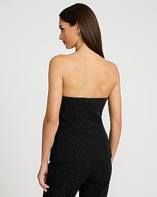 Rhinestone Embellished V-Neck Cutaway Peplum Tailored Tube Top