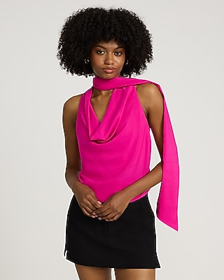 Satin Halter Cowl Neck Tank