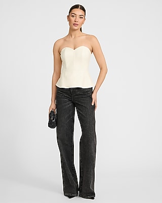 Faux Leather Sweetheart Peplum Tube Top