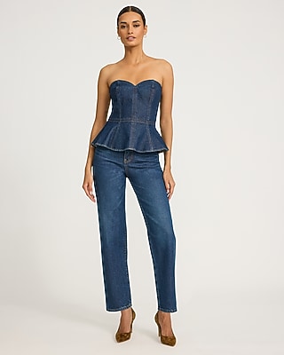 Denim Sweetheart Peplum Tube Top