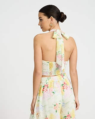 Floral V-Neck Button Front Halter Vest - image 2