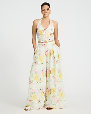 Floral V-Neck Button Front Halter Vest - image 3