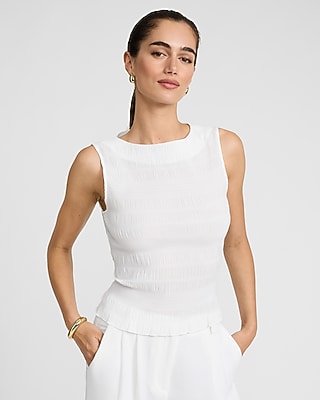 Textured Smocked Boat Neck Tank