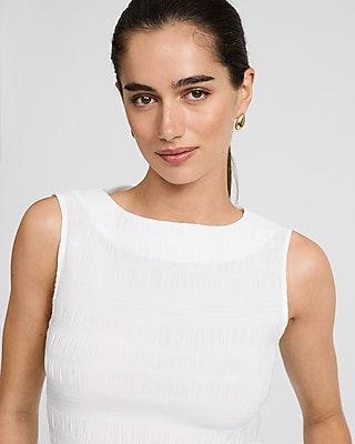 Textured Smocked Boat Neck Tank