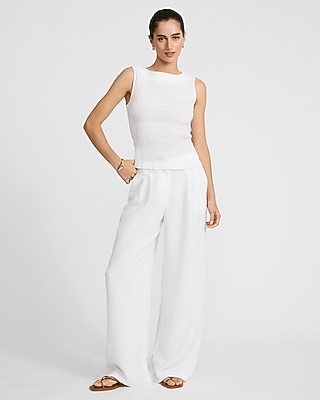 Textured Smocked Boat Neck Tank