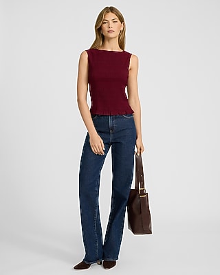 Textured Smocked Boat Neck Tank