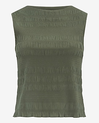 Textured Smocked Boat Neck Tank