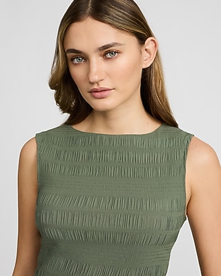 Textured Smocked Boat Neck Tank