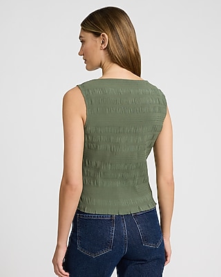 Textured Smocked Boat Neck Tank