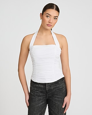 Ruched Lace Boat Neck Tank | Express