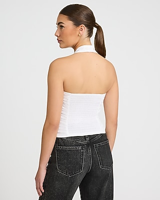 Halter Neck Ruched Smocked Back Tank