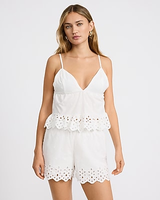 Cotton Eyelet Embroidered V-Neck Cropped Cami