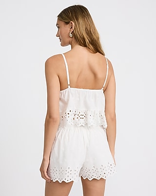 Cotton Eyelet Embroidered V-Neck Cropped Cami