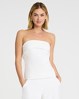 Studio Stretch Twill Fold Over Strapless Tailored Top