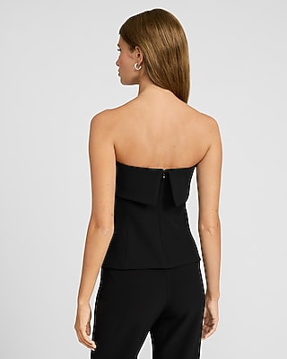 Studio Stretch Twill Fold Over Strapless Tailored Top