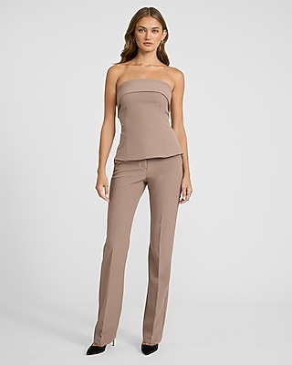 Studio Stretch Twill Foldover Strapless Tailored Top