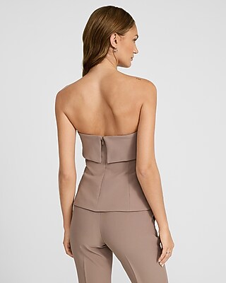 Studio Stretch Twill Foldover Strapless Tailored Top
