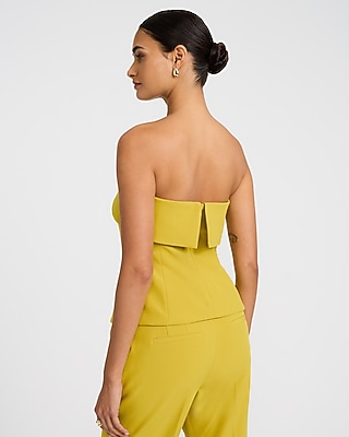 Studio Stretch Twill Fold Over Strapless Tailored Top