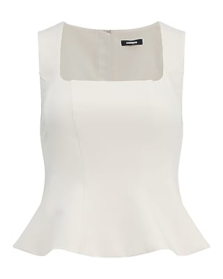 Signature Stretch Square Neck Seamed Peplum Tailored Tank