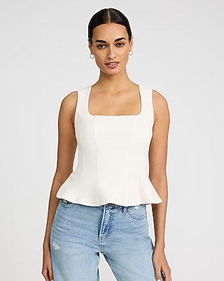 Square Neck Seamed Peplum Tank