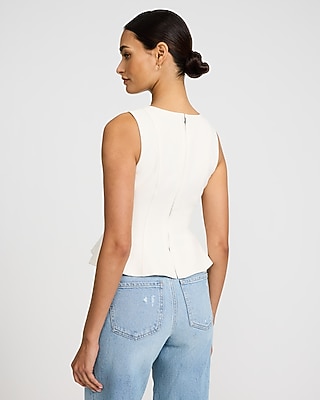 Signature Stretch Square Neck Seamed Peplum Tailored Tank