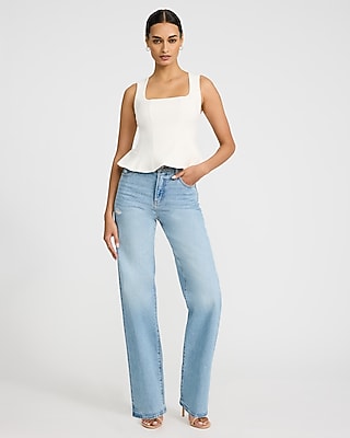 Signature Stretch Square Neck Seamed Peplum Tailored Tank