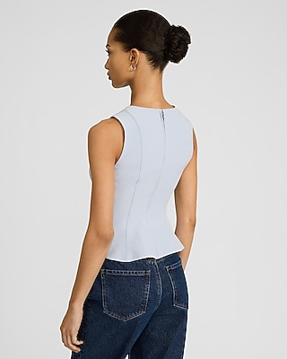 Signature Stretch Square Neck Seamed Peplum Tailored Tank