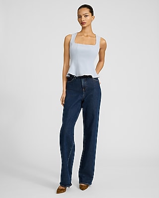 Signature Stretch Square Neck Seamed Peplum Tailored Tank