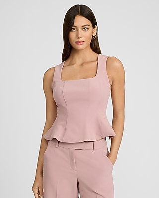 トップス SATIN COMBINATION PEPLUM TANK TOP Trixxi Pleated Satin Peplum Tank Top - Women's Tank Tops in Black
