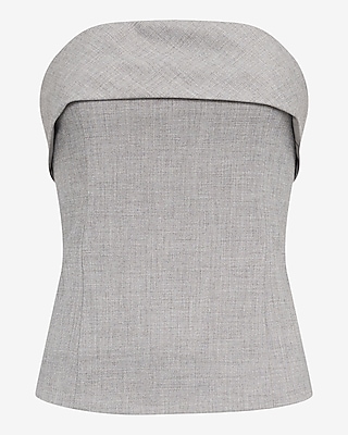 Editor Textured Twill Gray Fold Over Strapless Tailored Top