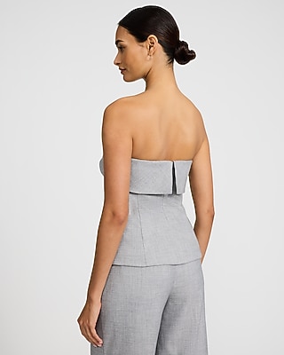 Editor Textured Twill Gray Fold Over Strapless Tailored Top
