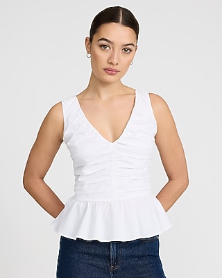 Satin V-neck Twist Front Peplum Top | Express