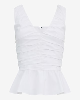 V-Neck Ruched Peplum Hem