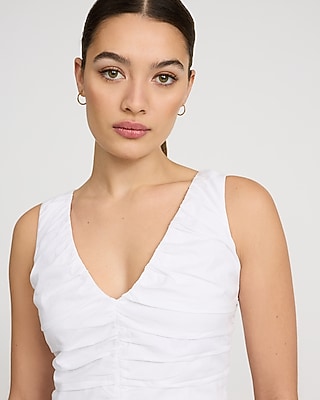 V-Neck Ruched Peplum Hem