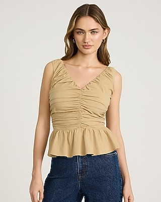 V-Neck Ruched Peplum Hem Tank