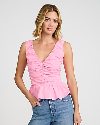 V-Neck Ruched Peplum Hem Tank