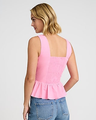 V-Neck Ruched Peplum Hem Tank