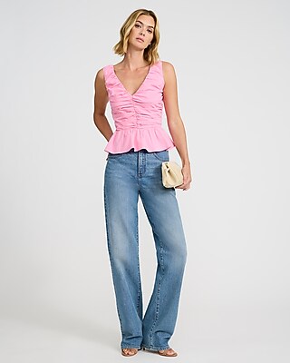 V-Neck Ruched Peplum Hem Tank