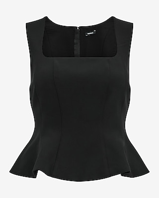 Studio Stretch Twill Square Neck Seamed Peplum Tailored Tank