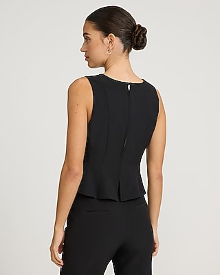 Studio Stretch Twill Square Neck Seamed Peplum Tailored Tank