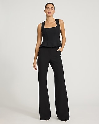 Studio Stretch Twill Square Neck Seamed Peplum Tailored Tank