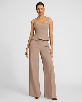 Studio Stretch Twill Square Neck Seamed Peplum Tailored Tank