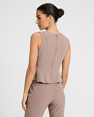 Studio Stretch Twill Square Neck Seamed Peplum Tailored Tank