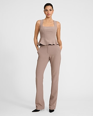Studio Stretch Twill Square Neck Seamed Peplum Tailored Tank