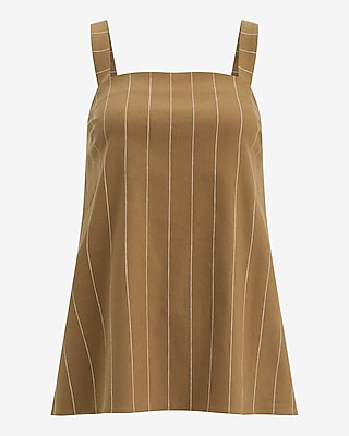 Linen-Blend Striped Square Neck Tailored Tunic Cami