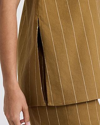 Linen-Blend Striped Square Neck Tailored Tunic Cami