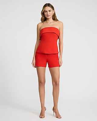 Studio Stretch Twill Fold Over Strapless Tailored Top